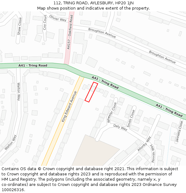112, TRING ROAD, AYLESBURY, HP20 1JN: Location map and indicative extent of plot