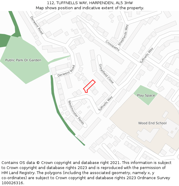 112, TUFFNELLS WAY, HARPENDEN, AL5 3HW: Location map and indicative extent of plot