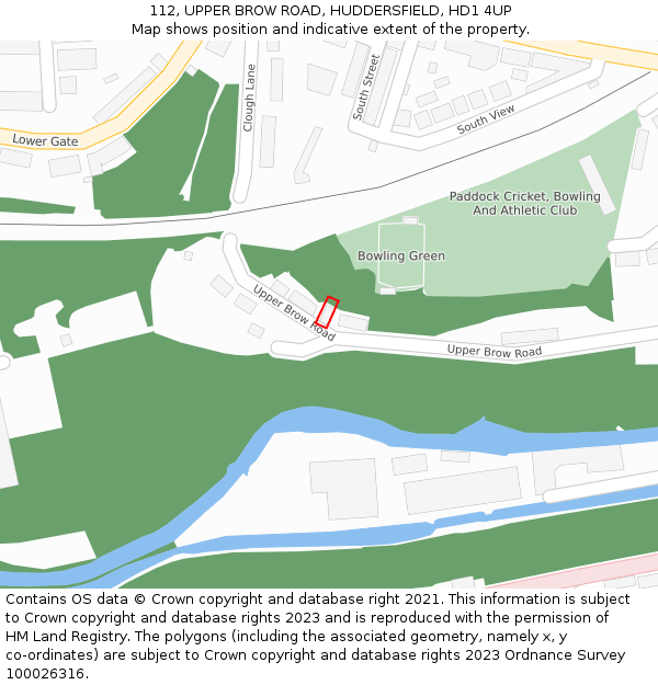 112, UPPER BROW ROAD, HUDDERSFIELD, HD1 4UP: Location map and indicative extent of plot