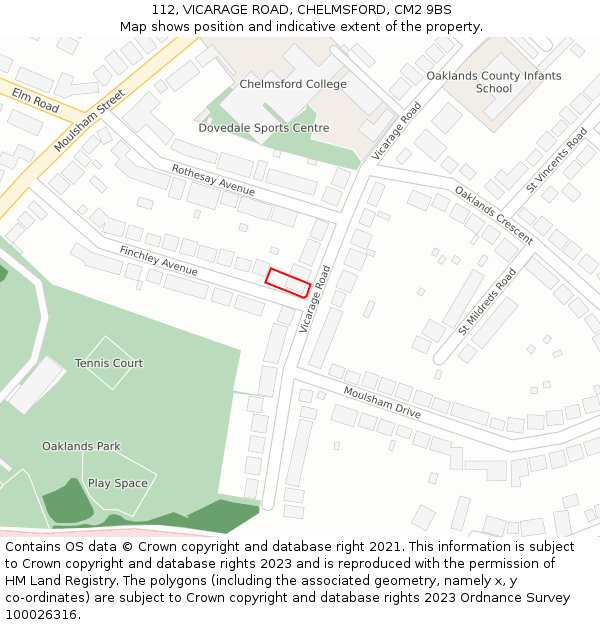 112, VICARAGE ROAD, CHELMSFORD, CM2 9BS: Location map and indicative extent of plot