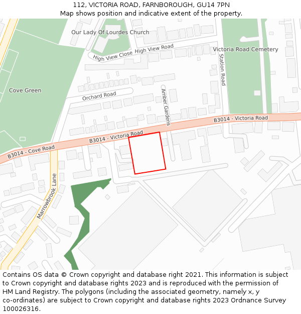 112, VICTORIA ROAD, FARNBOROUGH, GU14 7PN: Location map and indicative extent of plot