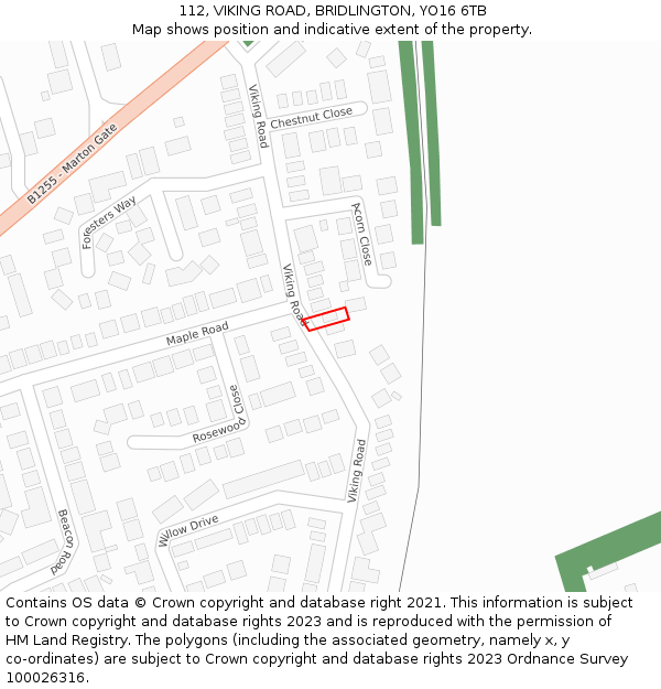 112, VIKING ROAD, BRIDLINGTON, YO16 6TB: Location map and indicative extent of plot