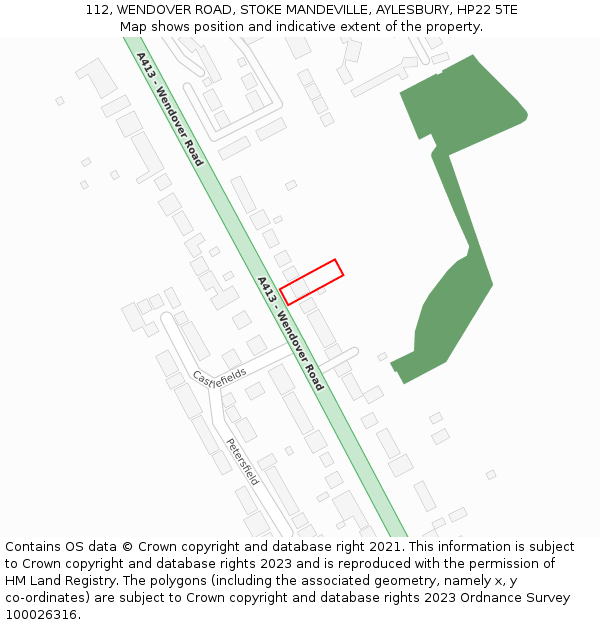 112, WENDOVER ROAD, STOKE MANDEVILLE, AYLESBURY, HP22 5TE: Location map and indicative extent of plot