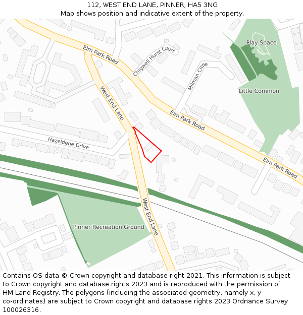 112, WEST END LANE, PINNER, HA5 3NG: Location map and indicative extent of plot