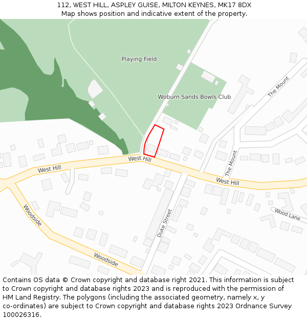 112, WEST HILL, ASPLEY GUISE, MILTON KEYNES, MK17 8DX: Location map and indicative extent of plot