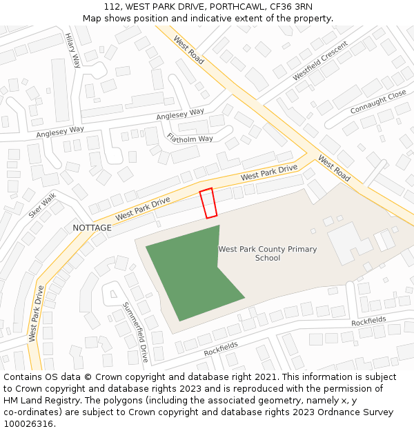 112, WEST PARK DRIVE, PORTHCAWL, CF36 3RN: Location map and indicative extent of plot