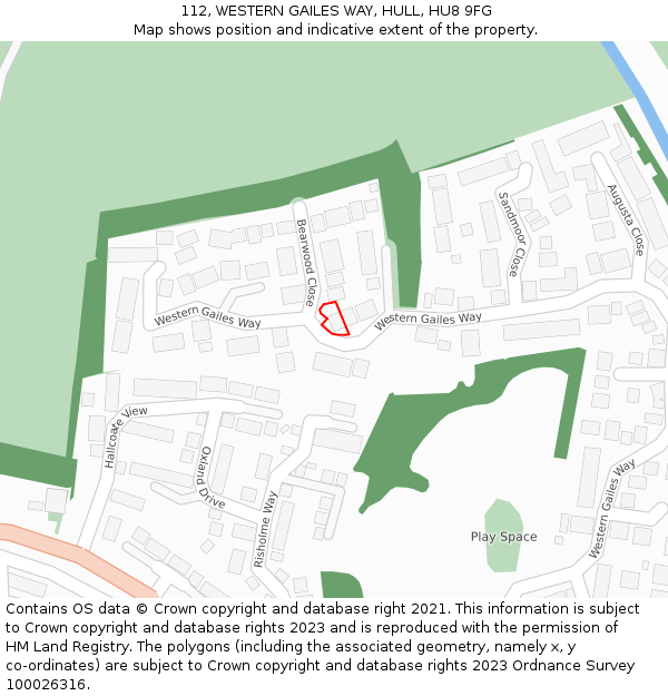 112, WESTERN GAILES WAY, HULL, HU8 9FG: Location map and indicative extent of plot