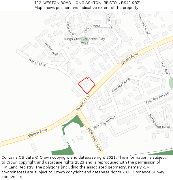 112, WESTON ROAD, LONG ASHTON, BRISTOL, BS41 9BZ: Location map and indicative extent of plot