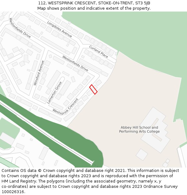 112, WESTSPRINK CRESCENT, STOKE-ON-TRENT, ST3 5JB: Location map and indicative extent of plot