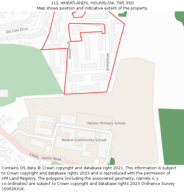 112, WHEATLANDS, HOUNSLOW, TW5 0SD: Location map and indicative extent of plot