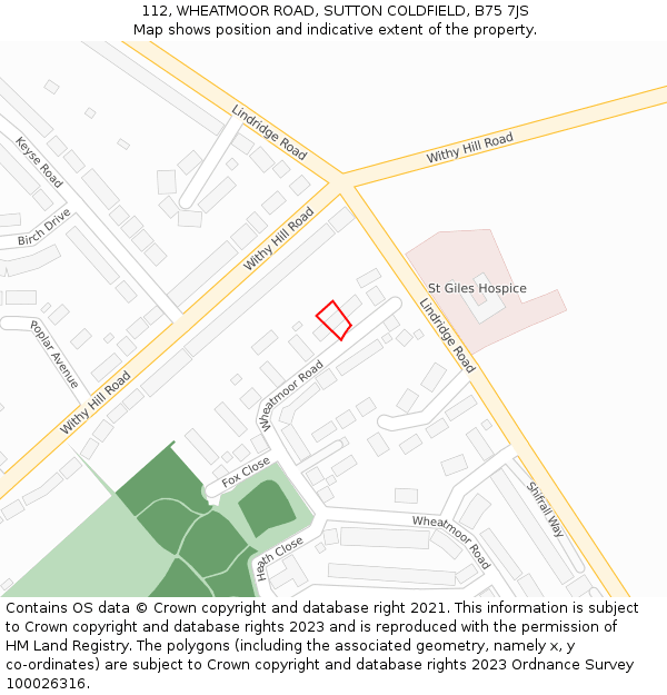 112, WHEATMOOR ROAD, SUTTON COLDFIELD, B75 7JS: Location map and indicative extent of plot