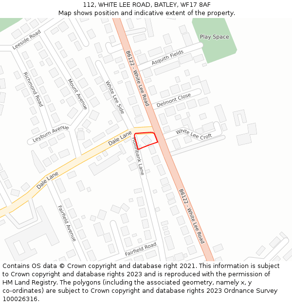 112, WHITE LEE ROAD, BATLEY, WF17 8AF: Location map and indicative extent of plot