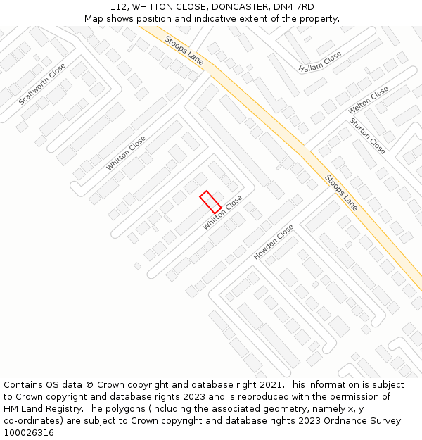 112, WHITTON CLOSE, DONCASTER, DN4 7RD: Location map and indicative extent of plot