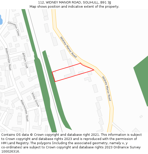 112, WIDNEY MANOR ROAD, SOLIHULL, B91 3JJ: Location map and indicative extent of plot