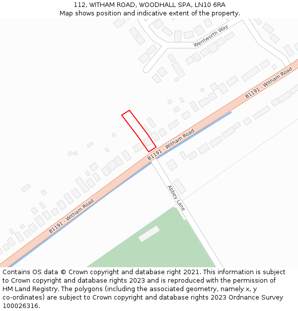 112, WITHAM ROAD, WOODHALL SPA, LN10 6RA: Location map and indicative extent of plot