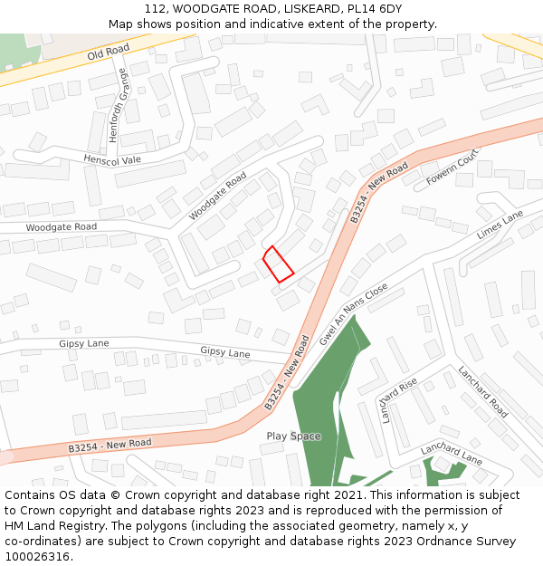 112, WOODGATE ROAD, LISKEARD, PL14 6DY: Location map and indicative extent of plot