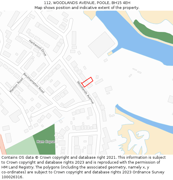 112, WOODLANDS AVENUE, POOLE, BH15 4EH: Location map and indicative extent of plot