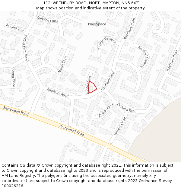 112, WRENBURY ROAD, NORTHAMPTON, NN5 6XZ: Location map and indicative extent of plot