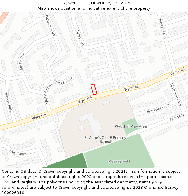 112, WYRE HILL, BEWDLEY, DY12 2JA: Location map and indicative extent of plot