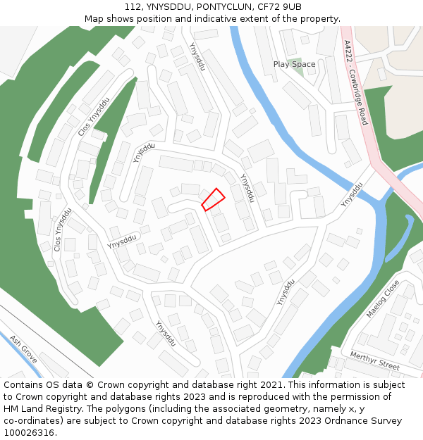 112, YNYSDDU, PONTYCLUN, CF72 9UB: Location map and indicative extent of plot