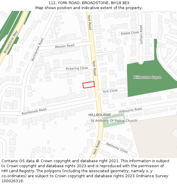 112, YORK ROAD, BROADSTONE, BH18 8EX: Location map and indicative extent of plot
