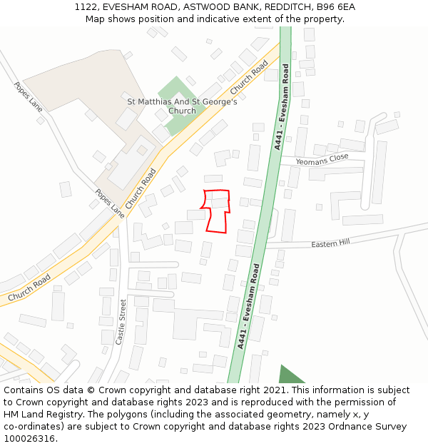 1122, EVESHAM ROAD, ASTWOOD BANK, REDDITCH, B96 6EA: Location map and indicative extent of plot
