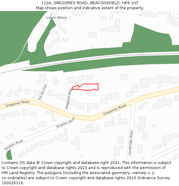 112A, GREGORIES ROAD, BEACONSFIELD, HP9 1HT: Location map and indicative extent of plot