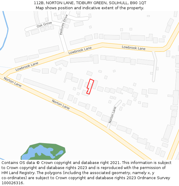112B, NORTON LANE, TIDBURY GREEN, SOLIHULL, B90 1QT: Location map and indicative extent of plot
