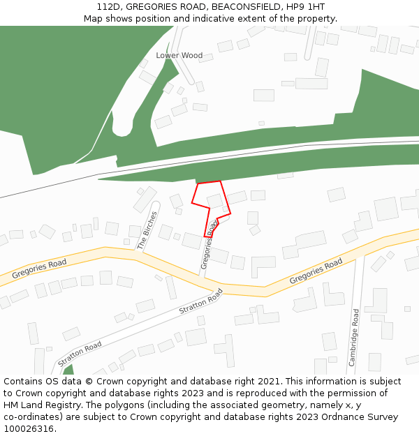 112D, GREGORIES ROAD, BEACONSFIELD, HP9 1HT: Location map and indicative extent of plot