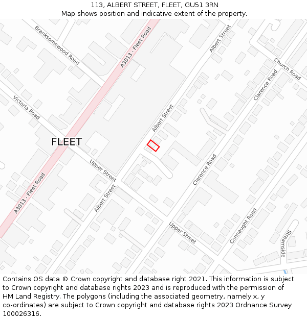 113, ALBERT STREET, FLEET, GU51 3RN: Location map and indicative extent of plot