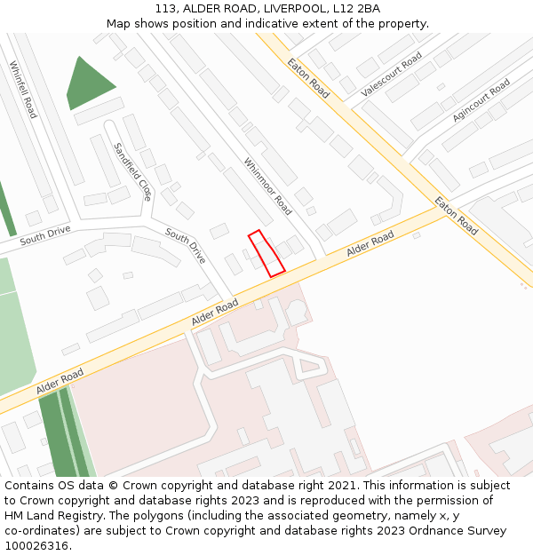 113, ALDER ROAD, LIVERPOOL, L12 2BA: Location map and indicative extent of plot