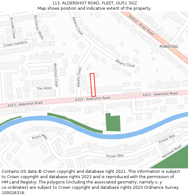 113, ALDERSHOT ROAD, FLEET, GU51 3GZ: Location map and indicative extent of plot