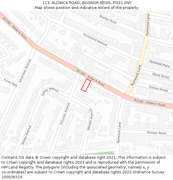 113, ALDWICK ROAD, BOGNOR REGIS, PO21 2NY: Location map and indicative extent of plot