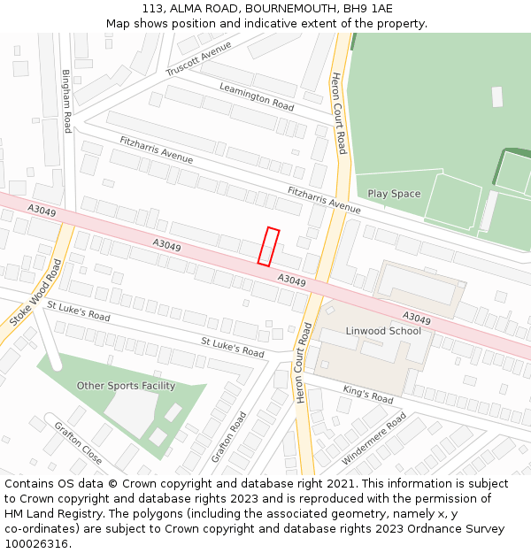 113, ALMA ROAD, BOURNEMOUTH, BH9 1AE: Location map and indicative extent of plot