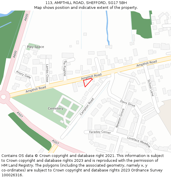 113, AMPTHILL ROAD, SHEFFORD, SG17 5BH: Location map and indicative extent of plot