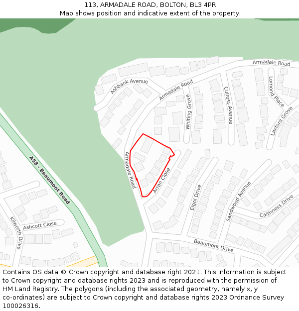 113, ARMADALE ROAD, BOLTON, BL3 4PR: Location map and indicative extent of plot