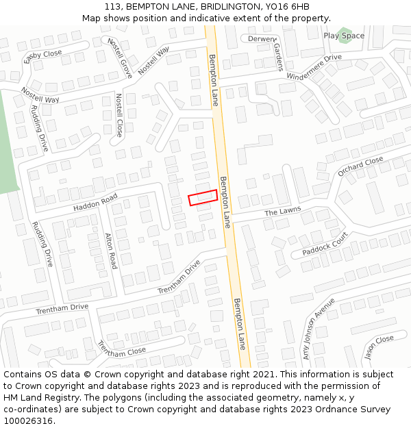 113, BEMPTON LANE, BRIDLINGTON, YO16 6HB: Location map and indicative extent of plot
