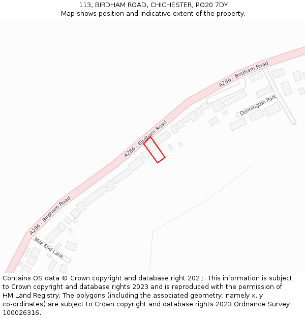 113, BIRDHAM ROAD, CHICHESTER, PO20 7DY: Location map and indicative extent of plot