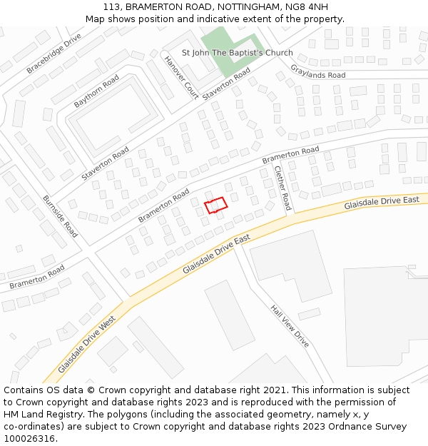 113, BRAMERTON ROAD, NOTTINGHAM, NG8 4NH: Location map and indicative extent of plot