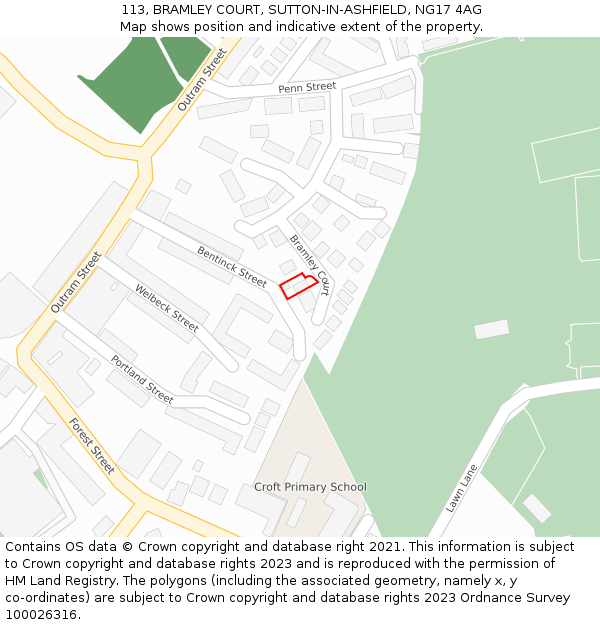 113, BRAMLEY COURT, SUTTON-IN-ASHFIELD, NG17 4AG: Location map and indicative extent of plot