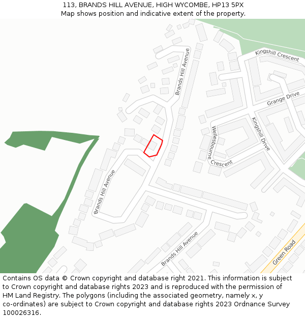 113, BRANDS HILL AVENUE, HIGH WYCOMBE, HP13 5PX: Location map and indicative extent of plot