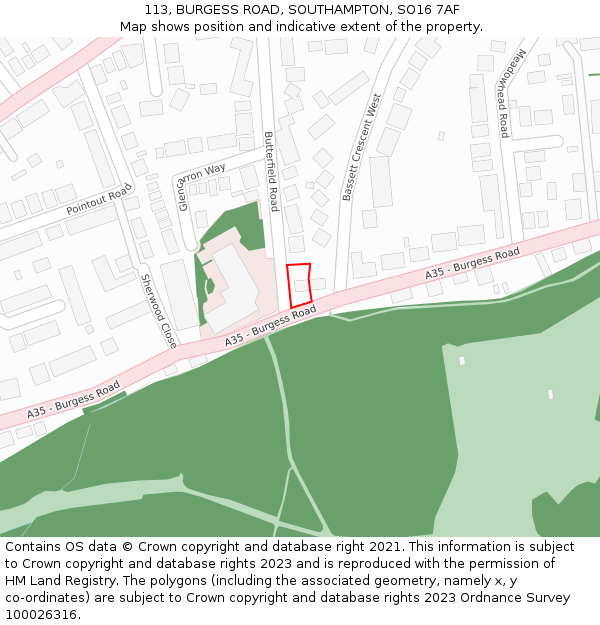 113, BURGESS ROAD, SOUTHAMPTON, SO16 7AF: Location map and indicative extent of plot
