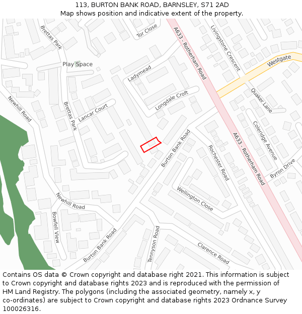 113, BURTON BANK ROAD, BARNSLEY, S71 2AD: Location map and indicative extent of plot