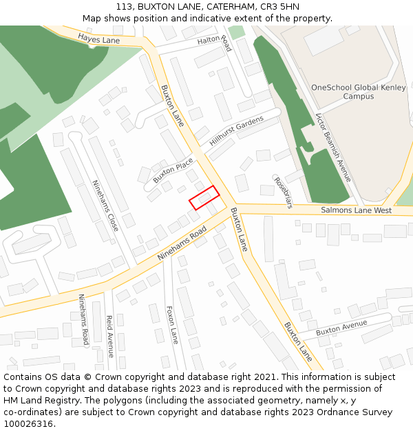 113, BUXTON LANE, CATERHAM, CR3 5HN: Location map and indicative extent of plot