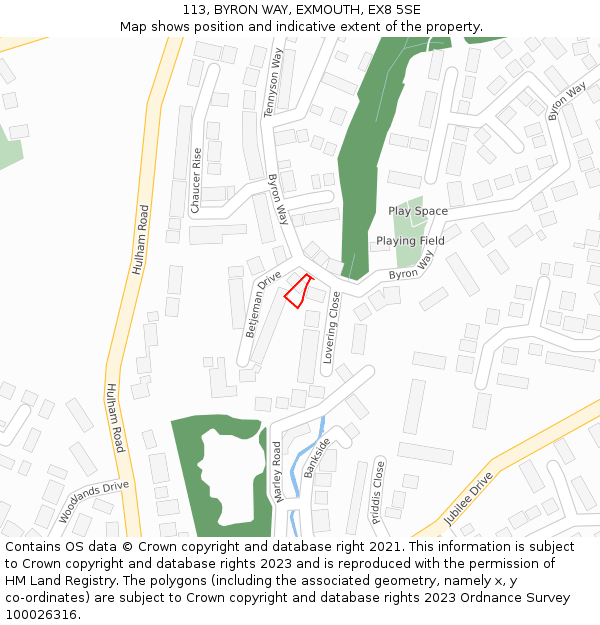 113, BYRON WAY, EXMOUTH, EX8 5SE: Location map and indicative extent of plot