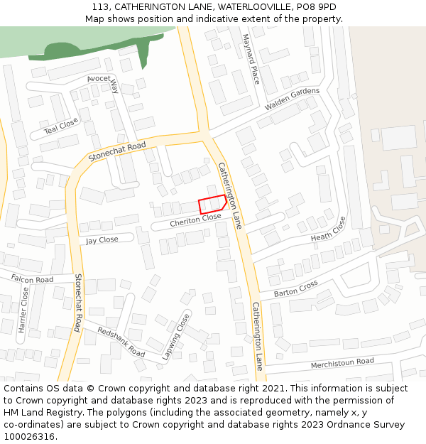 113, CATHERINGTON LANE, WATERLOOVILLE, PO8 9PD: Location map and indicative extent of plot