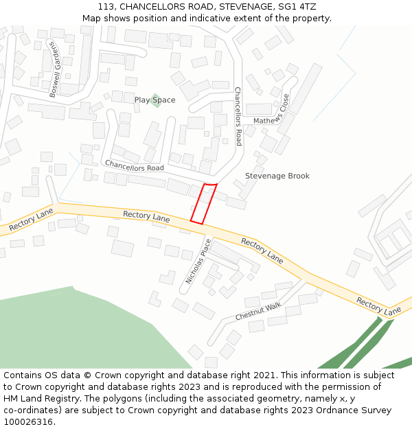 113, CHANCELLORS ROAD, STEVENAGE, SG1 4TZ: Location map and indicative extent of plot