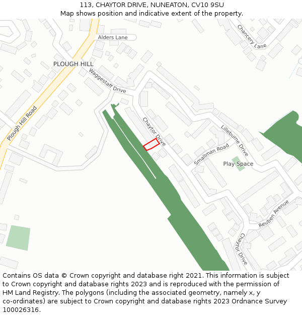 113, CHAYTOR DRIVE, NUNEATON, CV10 9SU: Location map and indicative extent of plot