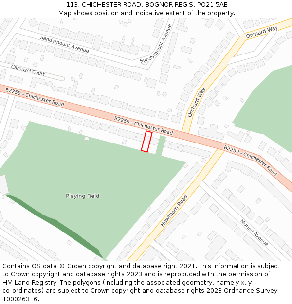 113, CHICHESTER ROAD, BOGNOR REGIS, PO21 5AE: Location map and indicative extent of plot