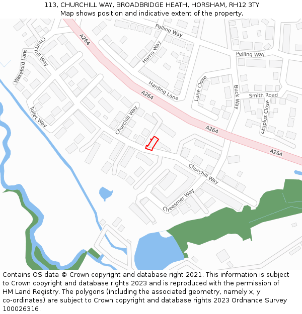 113, CHURCHILL WAY, BROADBRIDGE HEATH, HORSHAM, RH12 3TY: Location map and indicative extent of plot